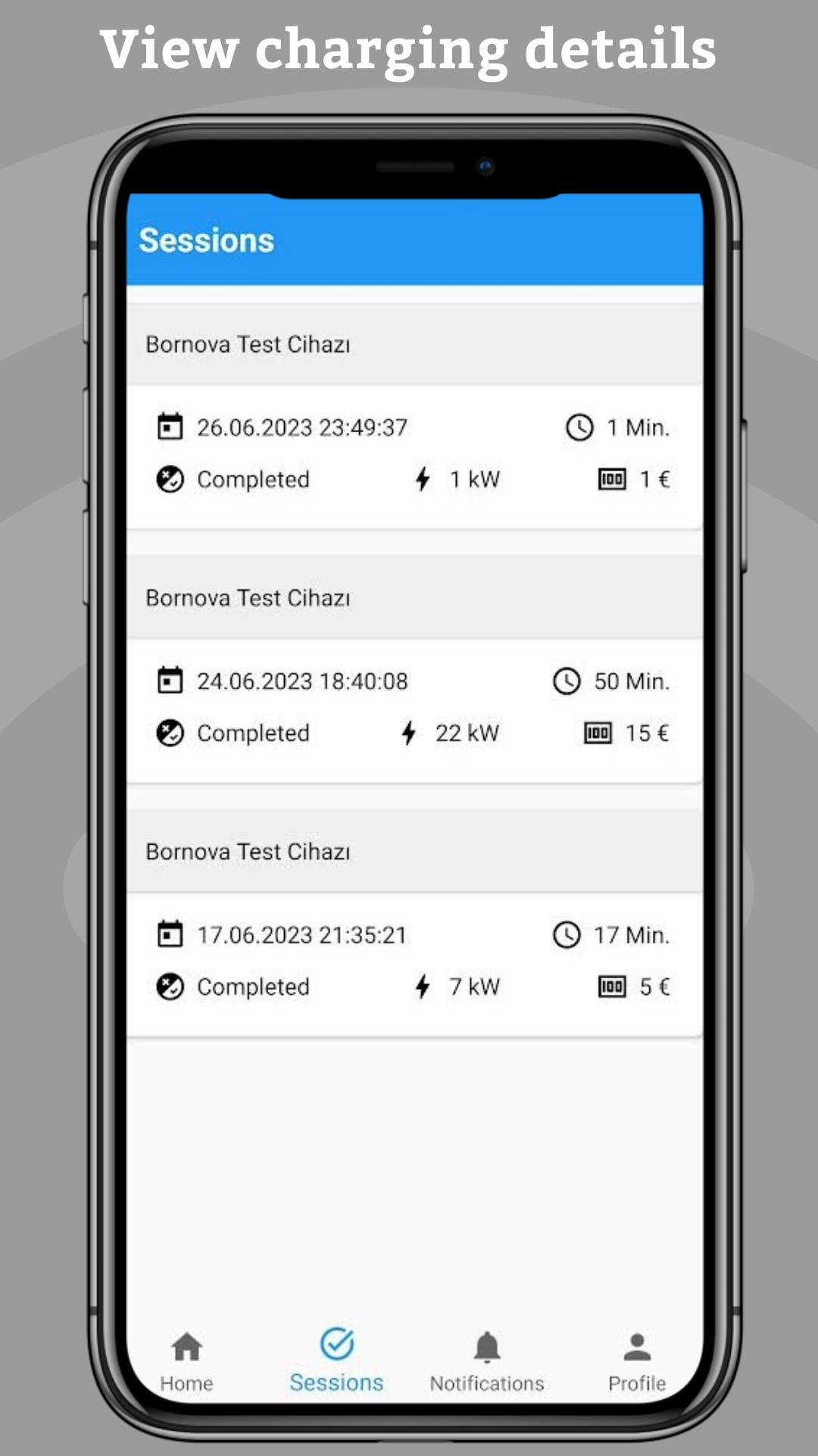 Mobil Apps - View charging details Mobil Apps - View charging details